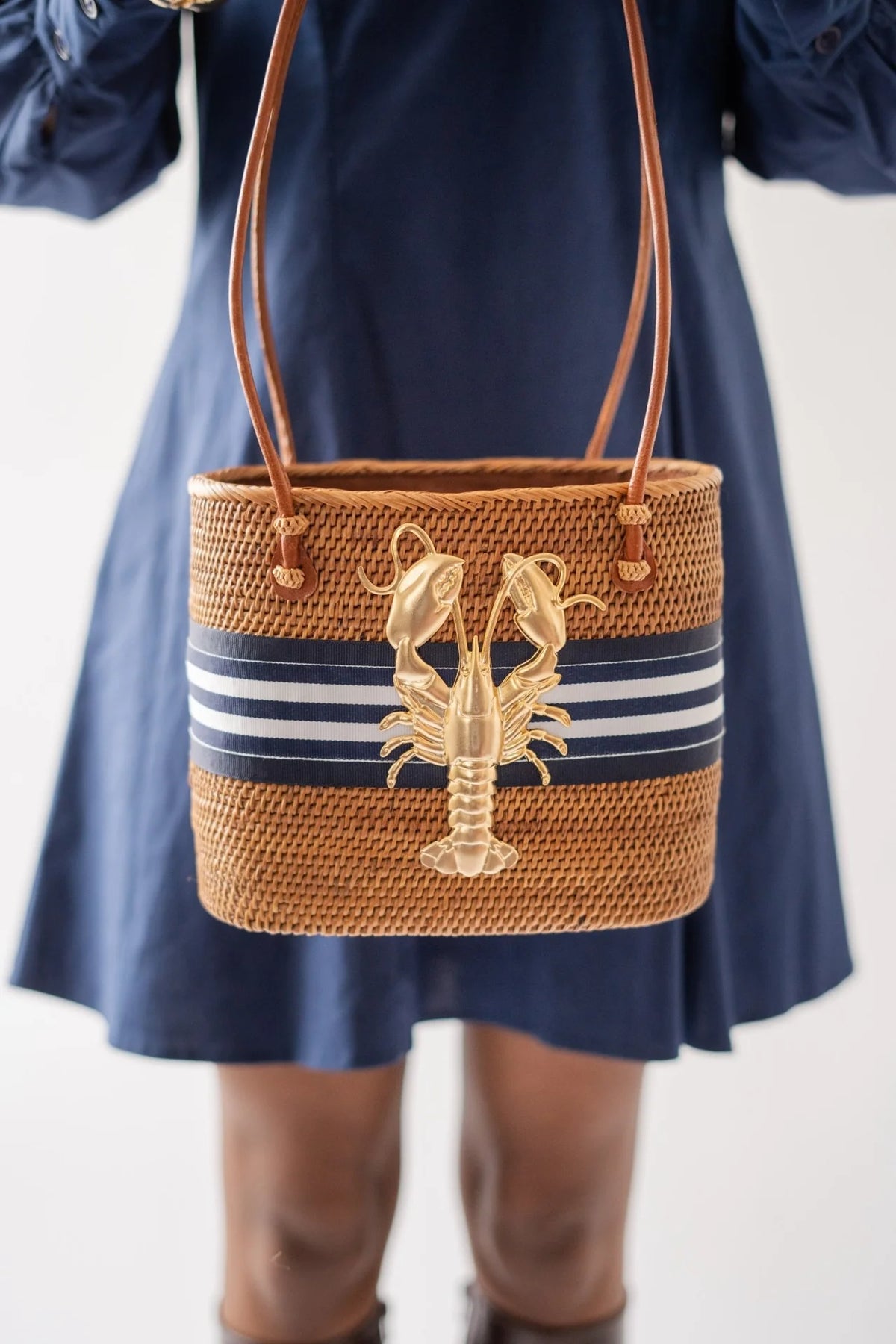 Medium Charlotte - Navy/Navy And White Stripe Layer with XL Lobster