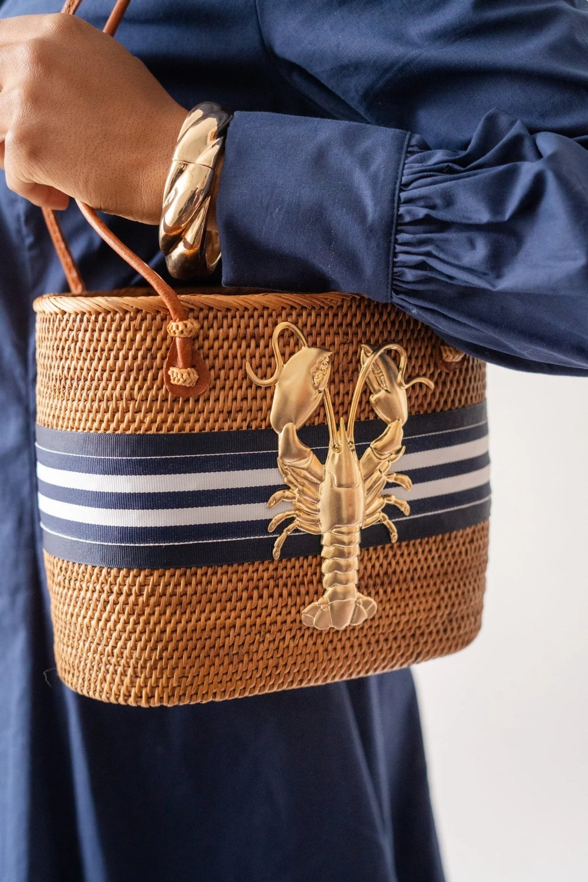 Medium Charlotte - Navy/Navy And White Stripe Layer with XL Lobster