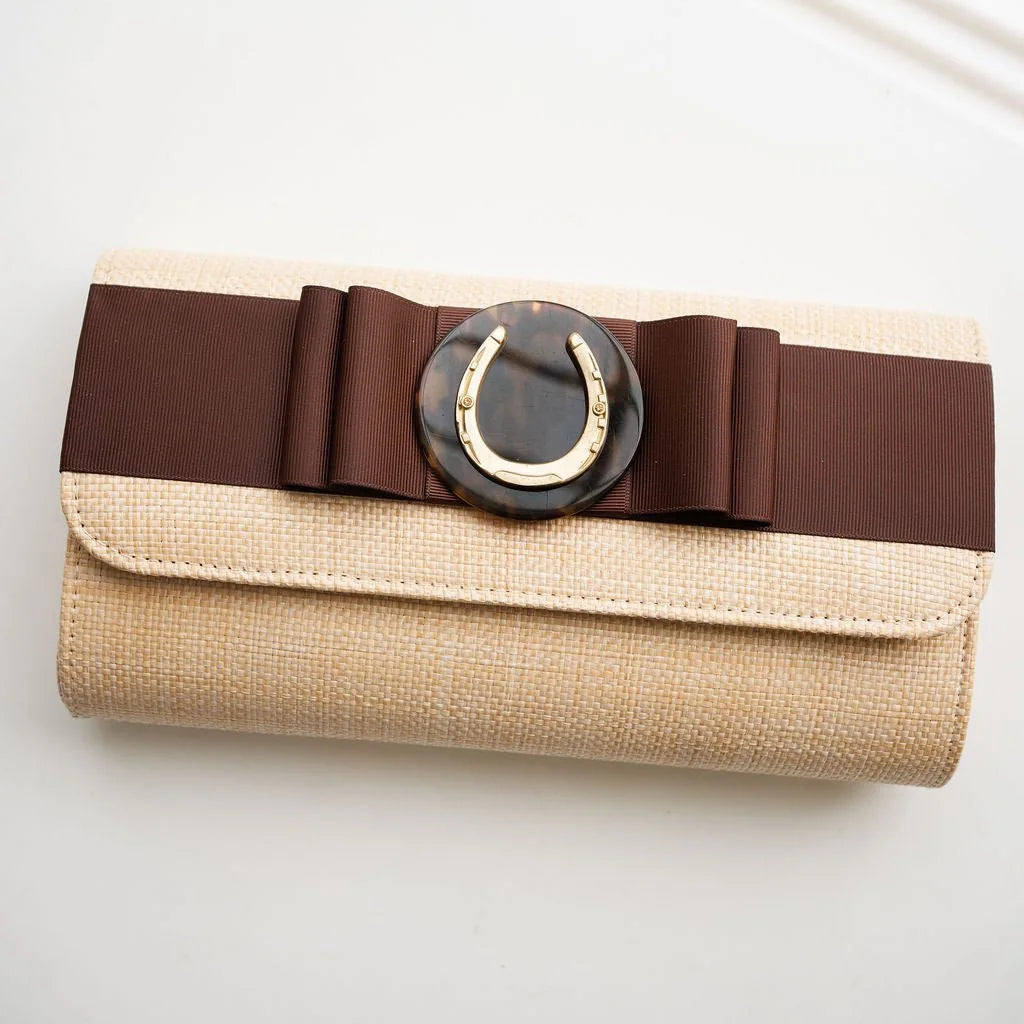 Straw Avery - Chocolate Flat Bow- Tort Circle/Horseshoe Bag