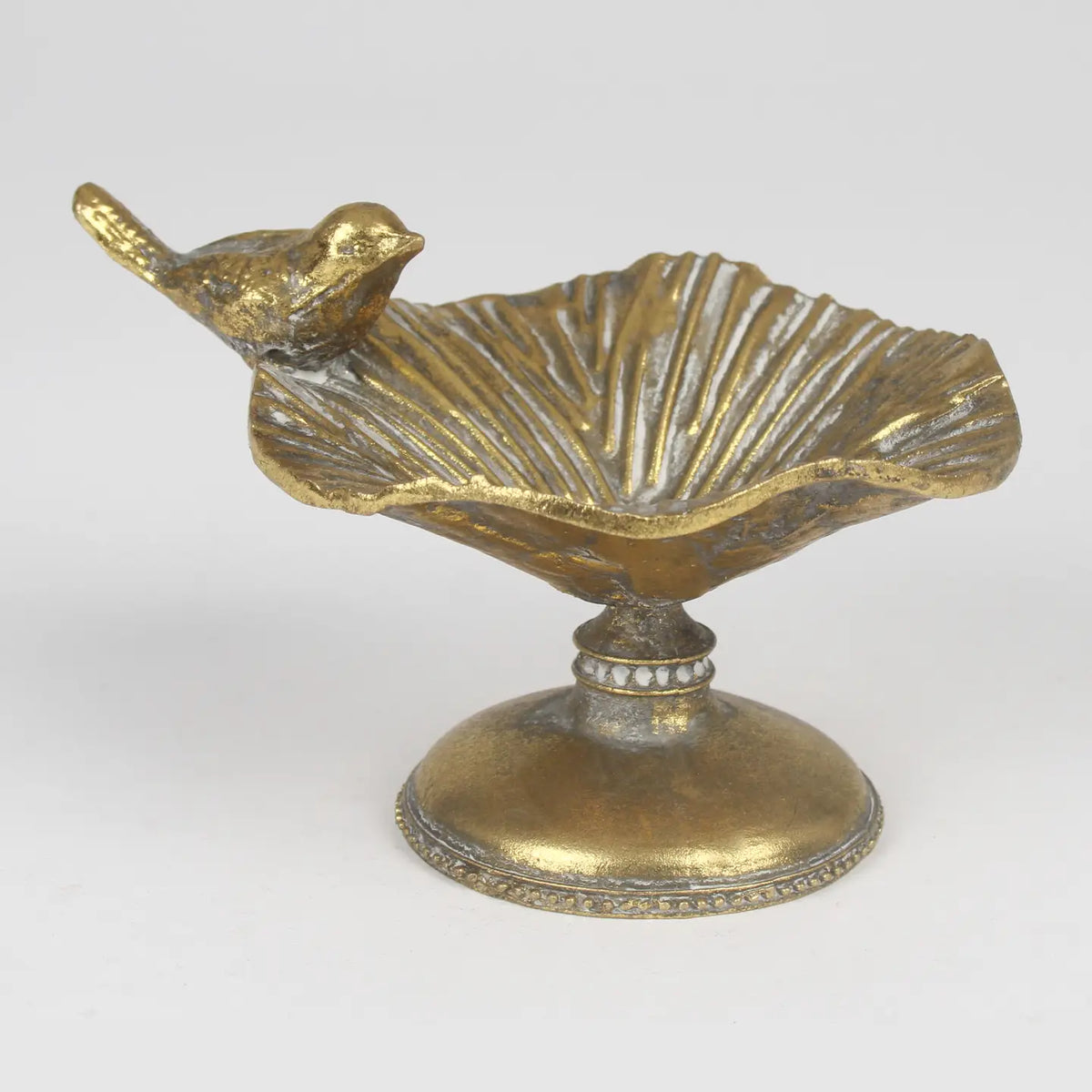 Gold Leaf & Bird Pedestal Trinket Dish – Decorative Bowl