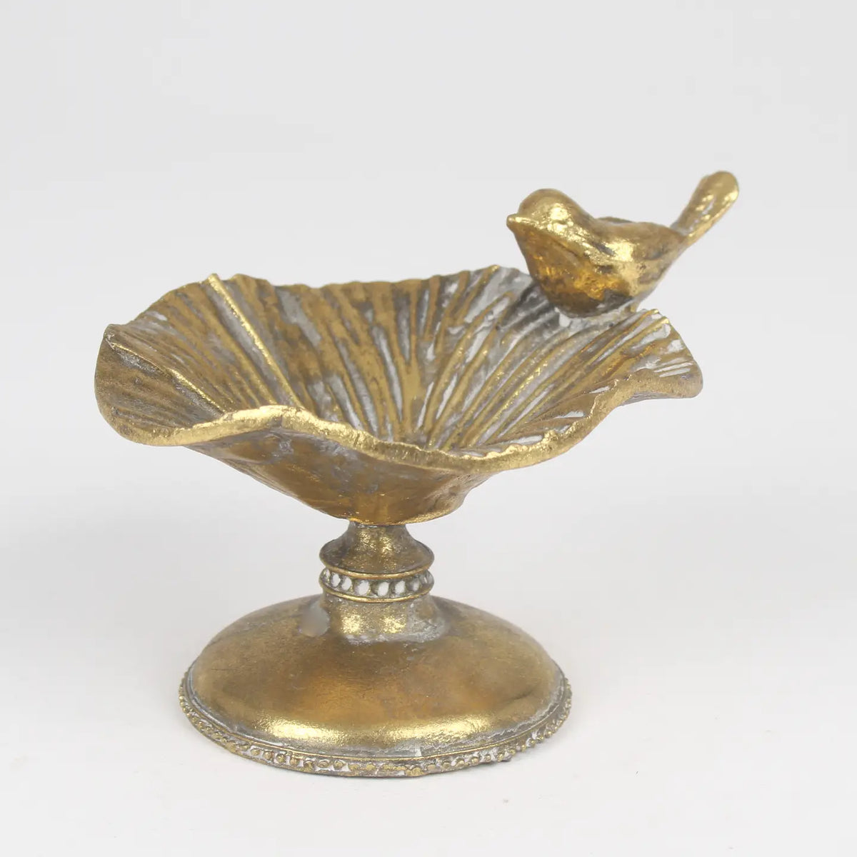 Gold Leaf & Bird Pedestal Trinket Dish – Decorative Bowl