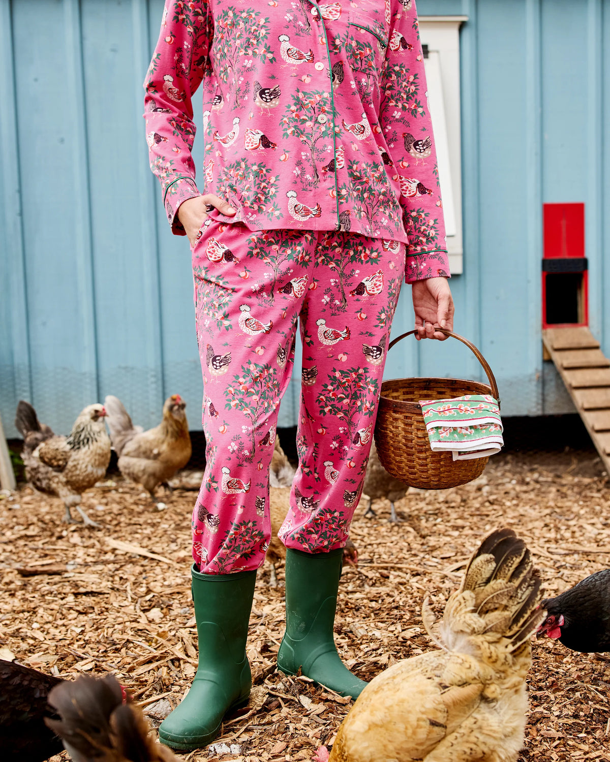 Organic Cotton Modal Knit Long PJ Set in Hen House