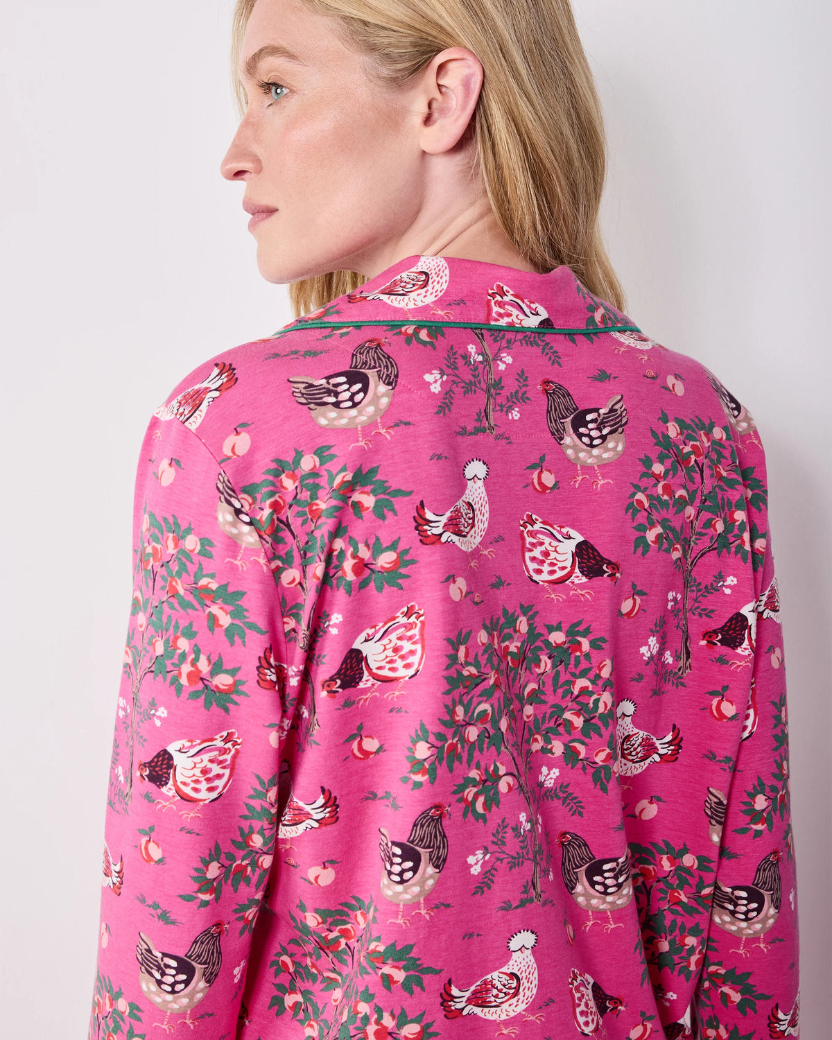 Organic Cotton Modal Knit Long PJ Set in Hen House