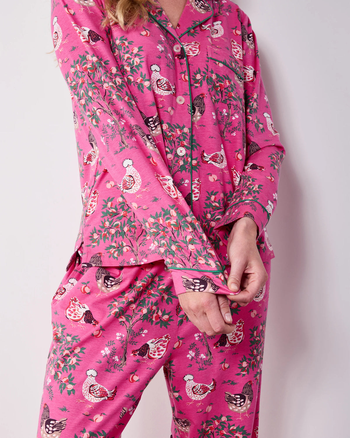Organic Cotton Modal Knit Long PJ Set in Hen House