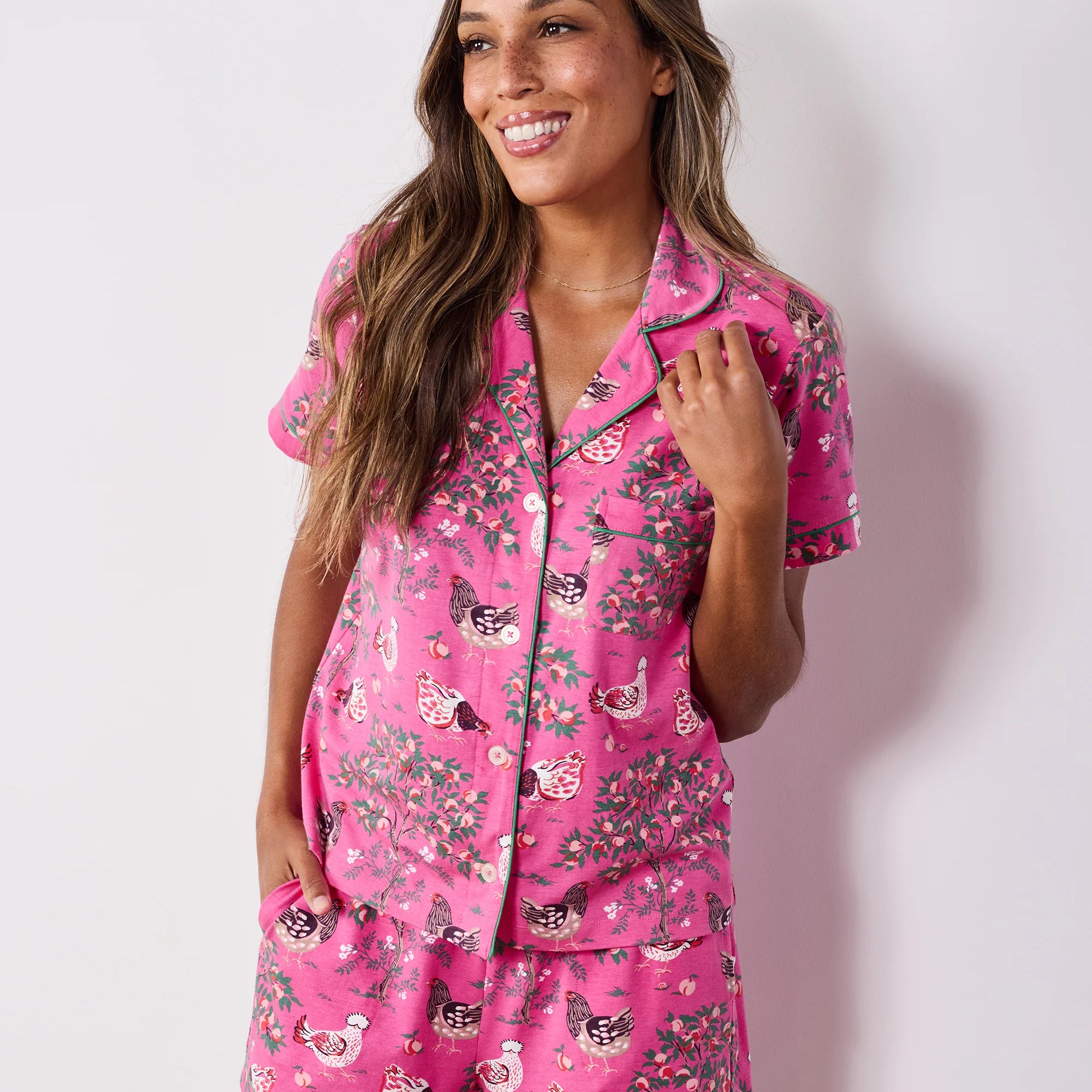 Organic Cotton Modal Knit Short PJ Set in Hen House