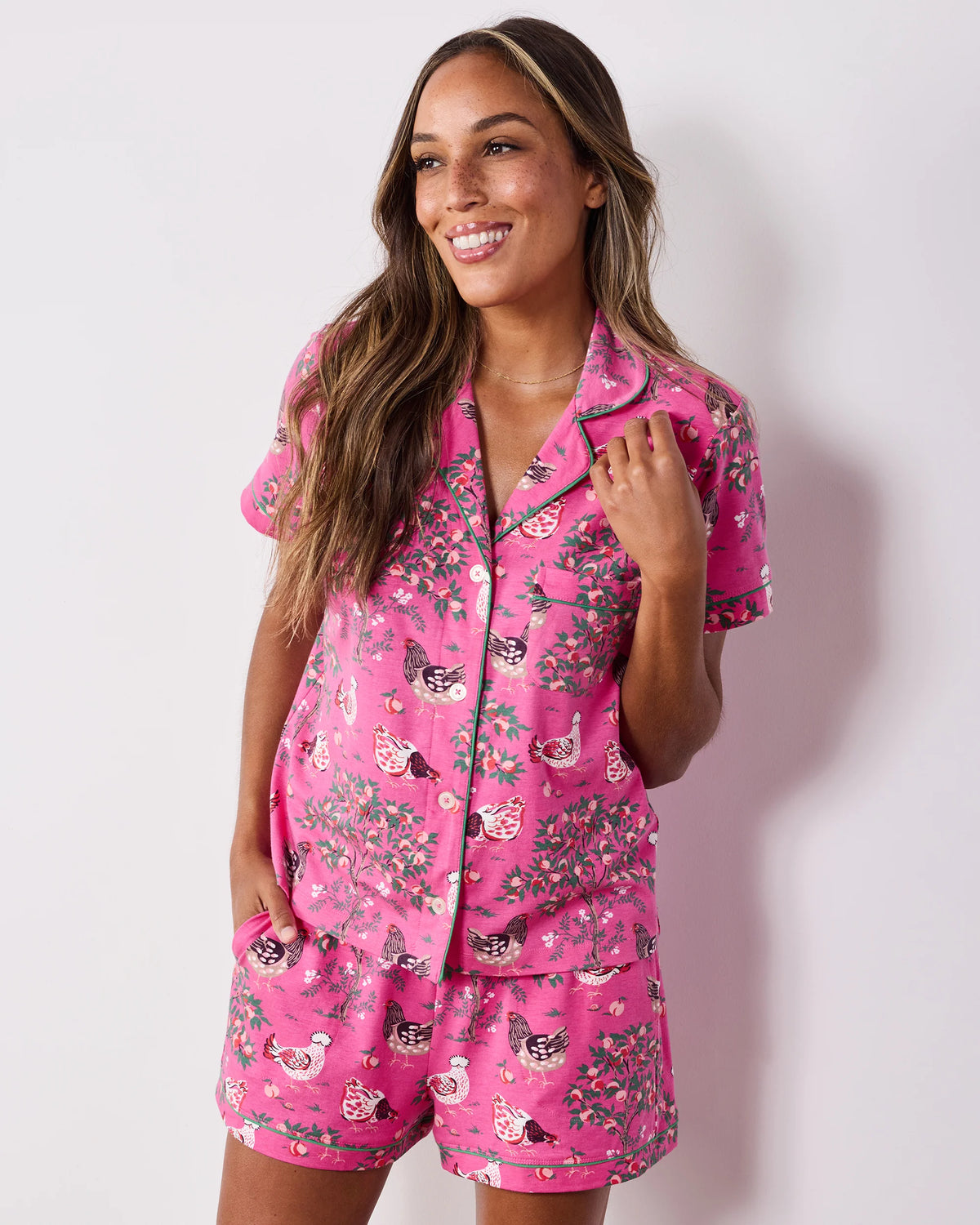 Organic Cotton Modal Knit Short PJ Set in Hen House