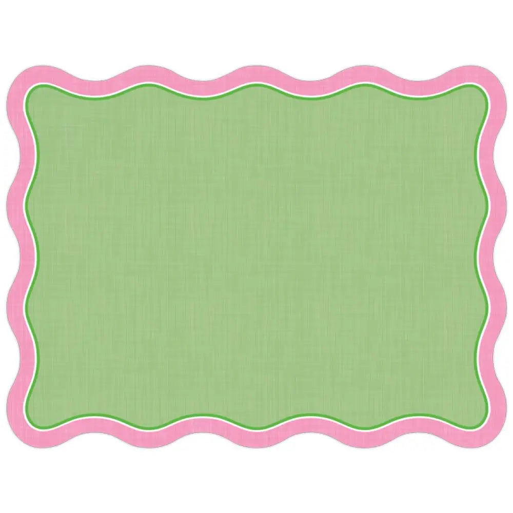 Green Linen with Pink Border Posh Die-Cut Placemat