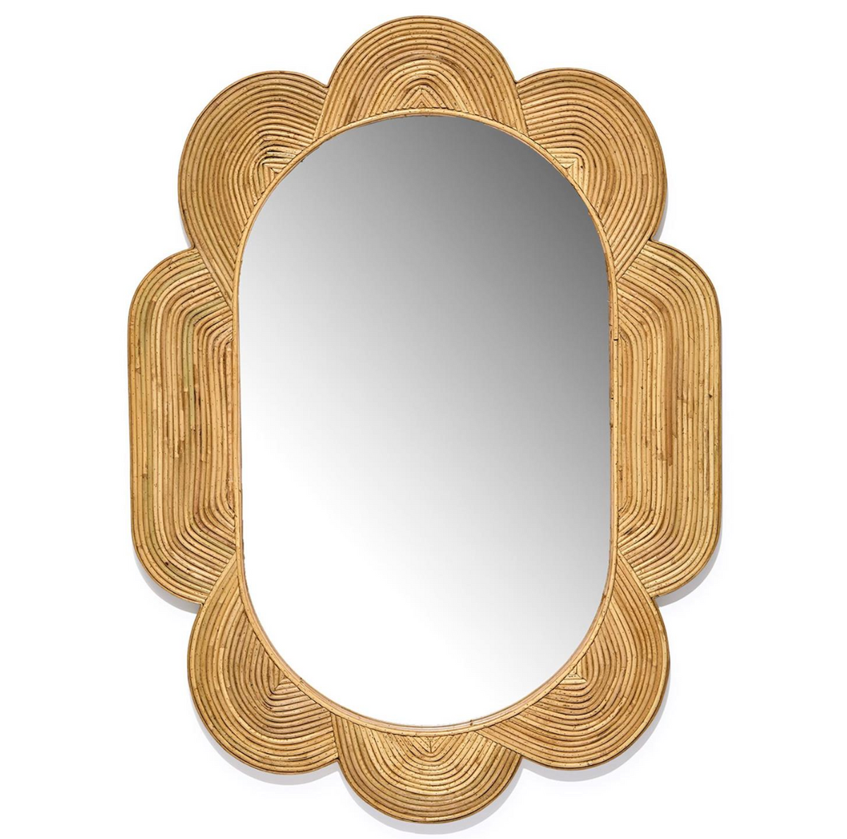 Scalloped Bamboo Hand Woven Oval Wall Mirror