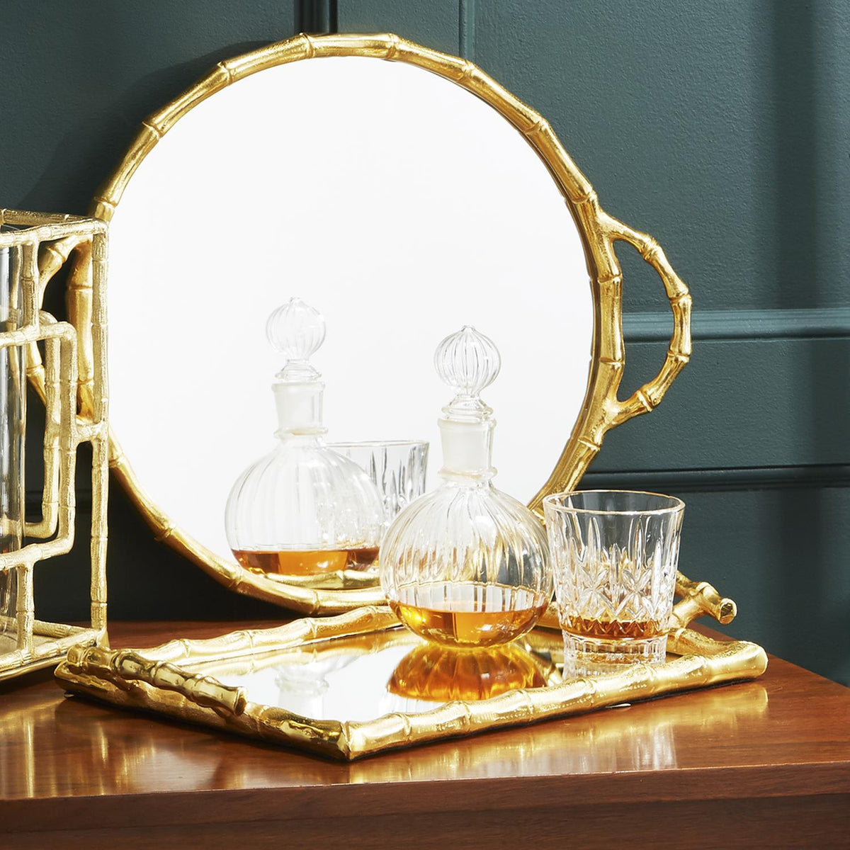 Golden Bamboo Mirror Decorative Tray