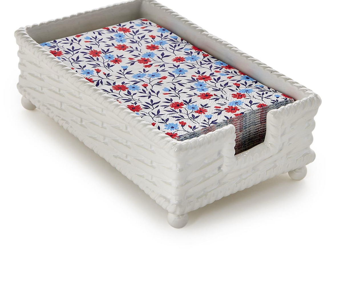 Basketweave Guest Towel / Utensil Napkin Holder - Ceramic