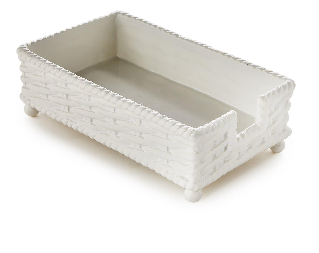 Basketweave Guest Towel / Utensil Napkin Holder - Ceramic