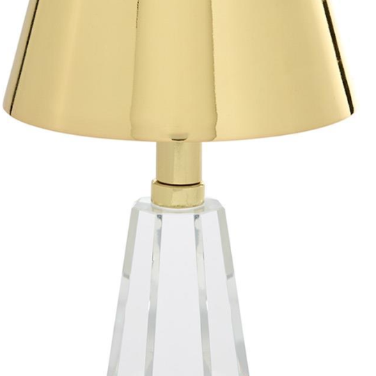 Faceted Crystal-Style Glass LED Portable Cordless Table Lamp with Gold Metallic Shade