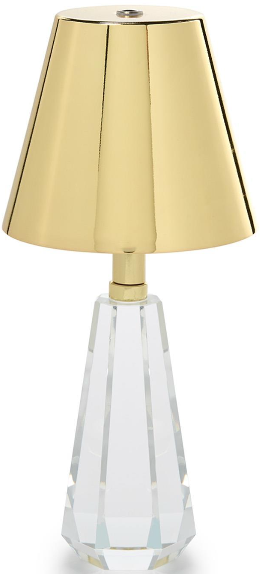 Faceted Crystal-Style Glass LED Portable Cordless Table Lamp with Gold Metallic Shade