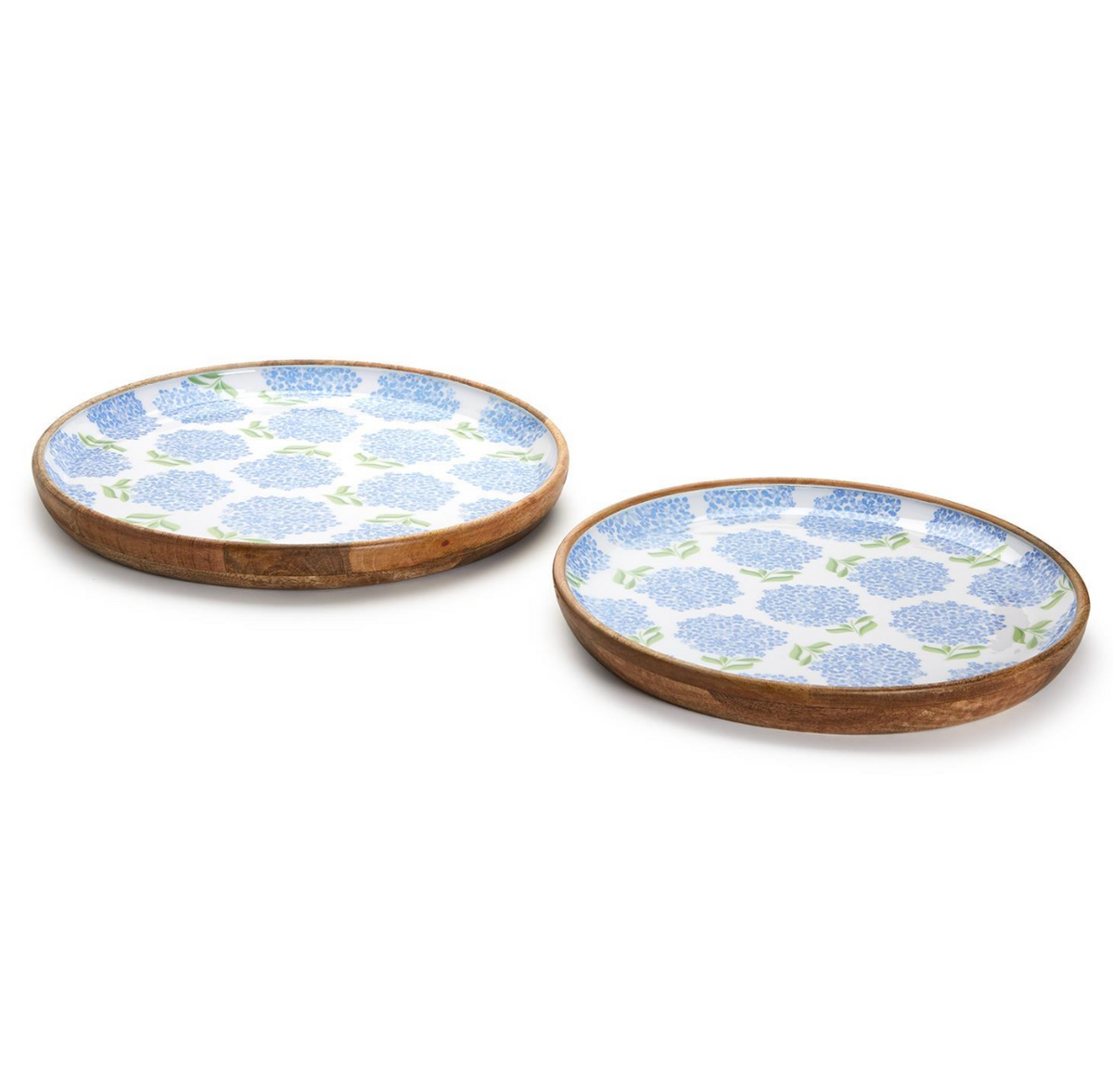 Hydrangea Hand-Crafted Wood Round Tray