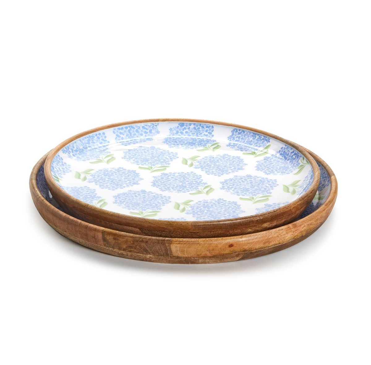 Hydrangea Hand-Crafted Wood Round Tray