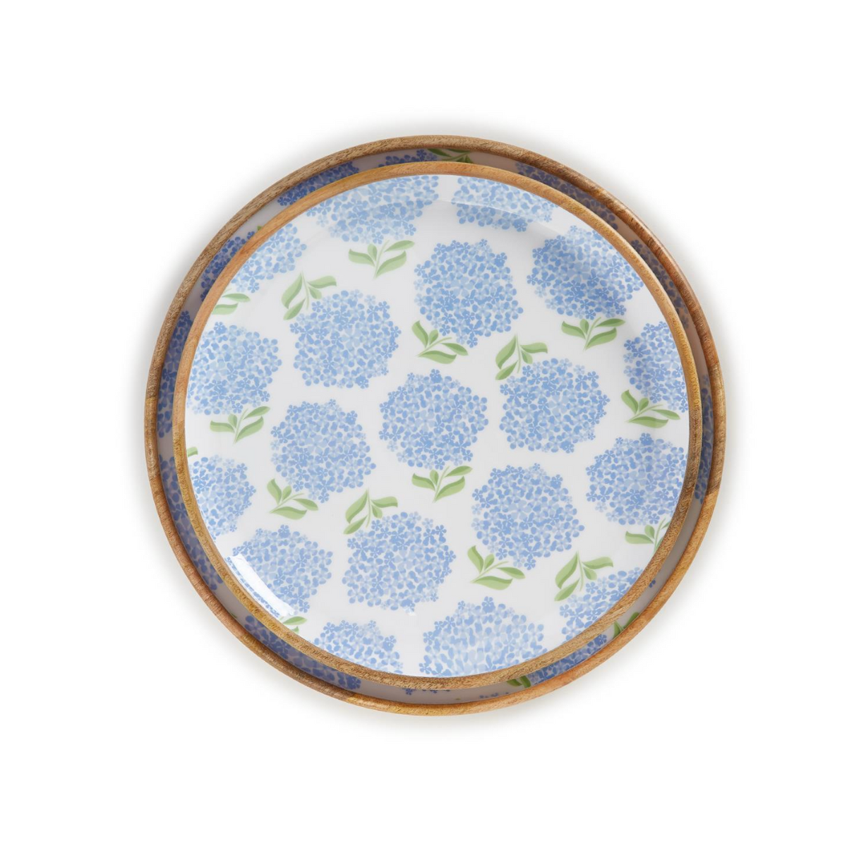 Hydrangea Hand-Crafted Wood Round Tray