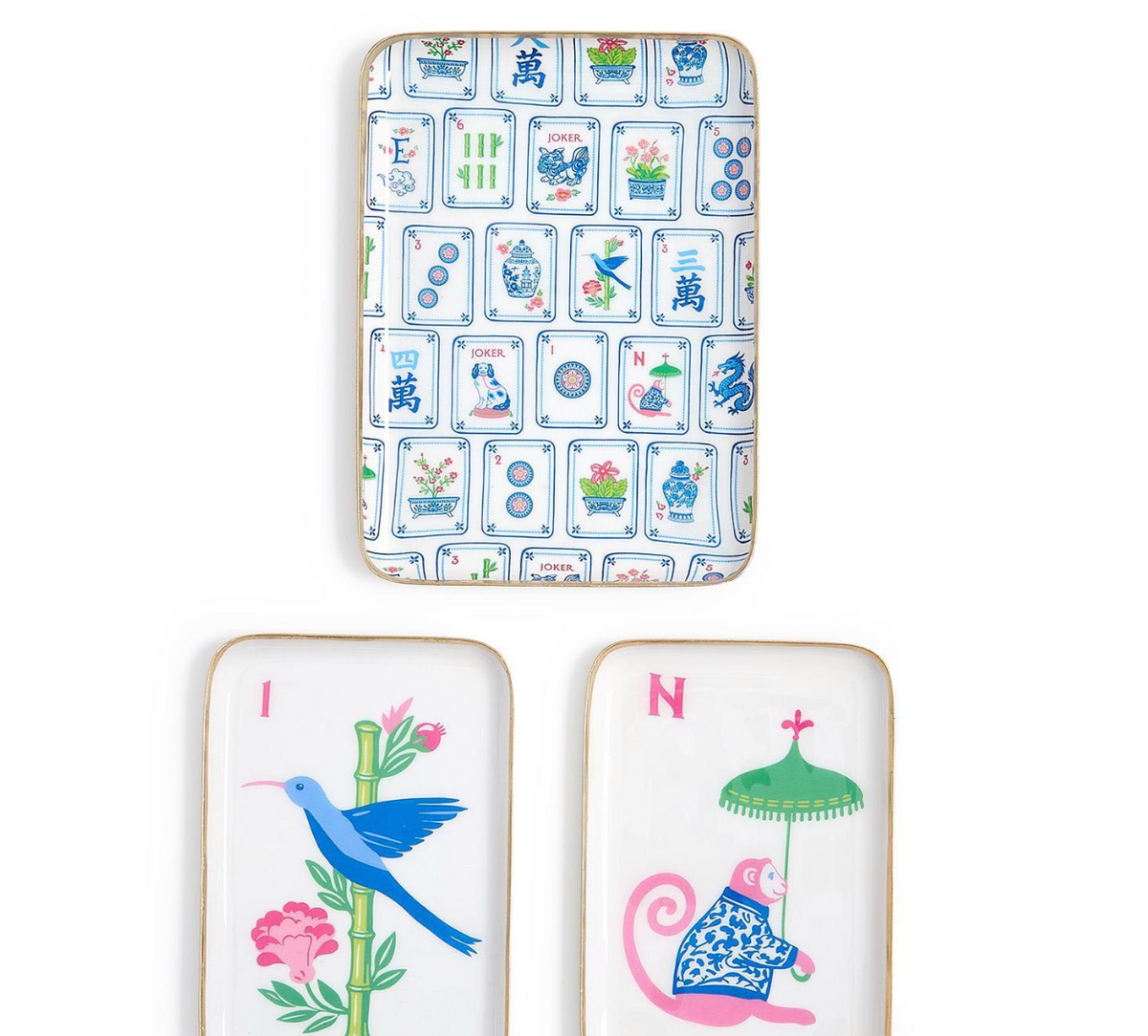 Mahjong Set of 3 Tile Metal Trinket
