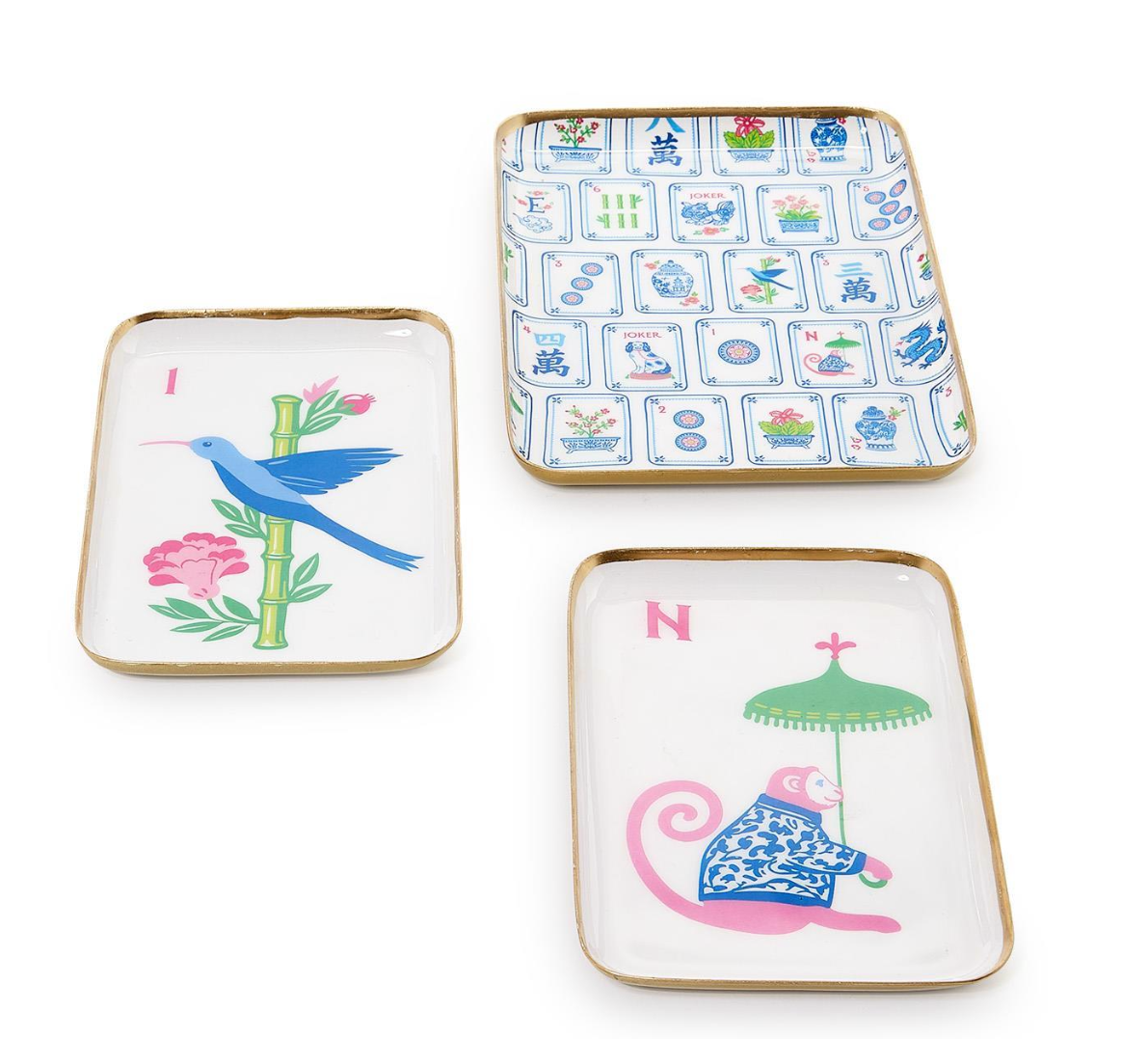 Mahjong Set of 3 Tile Metal Trinket