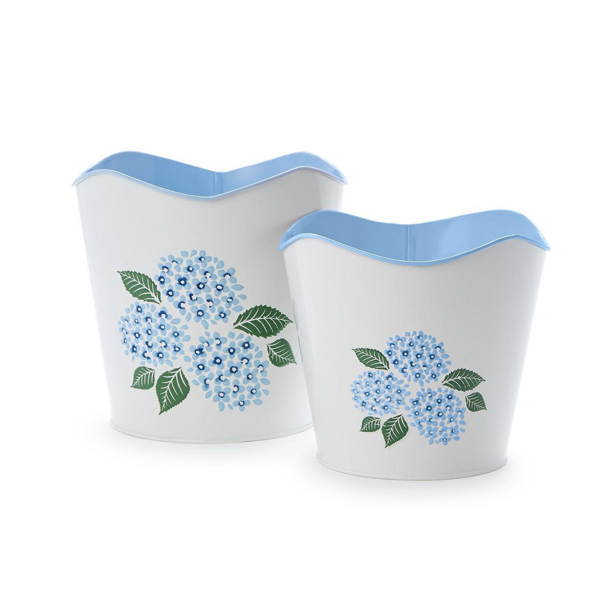 Set of 2 Hydrangea Blue Flower Cachepots includes 2 Sizes