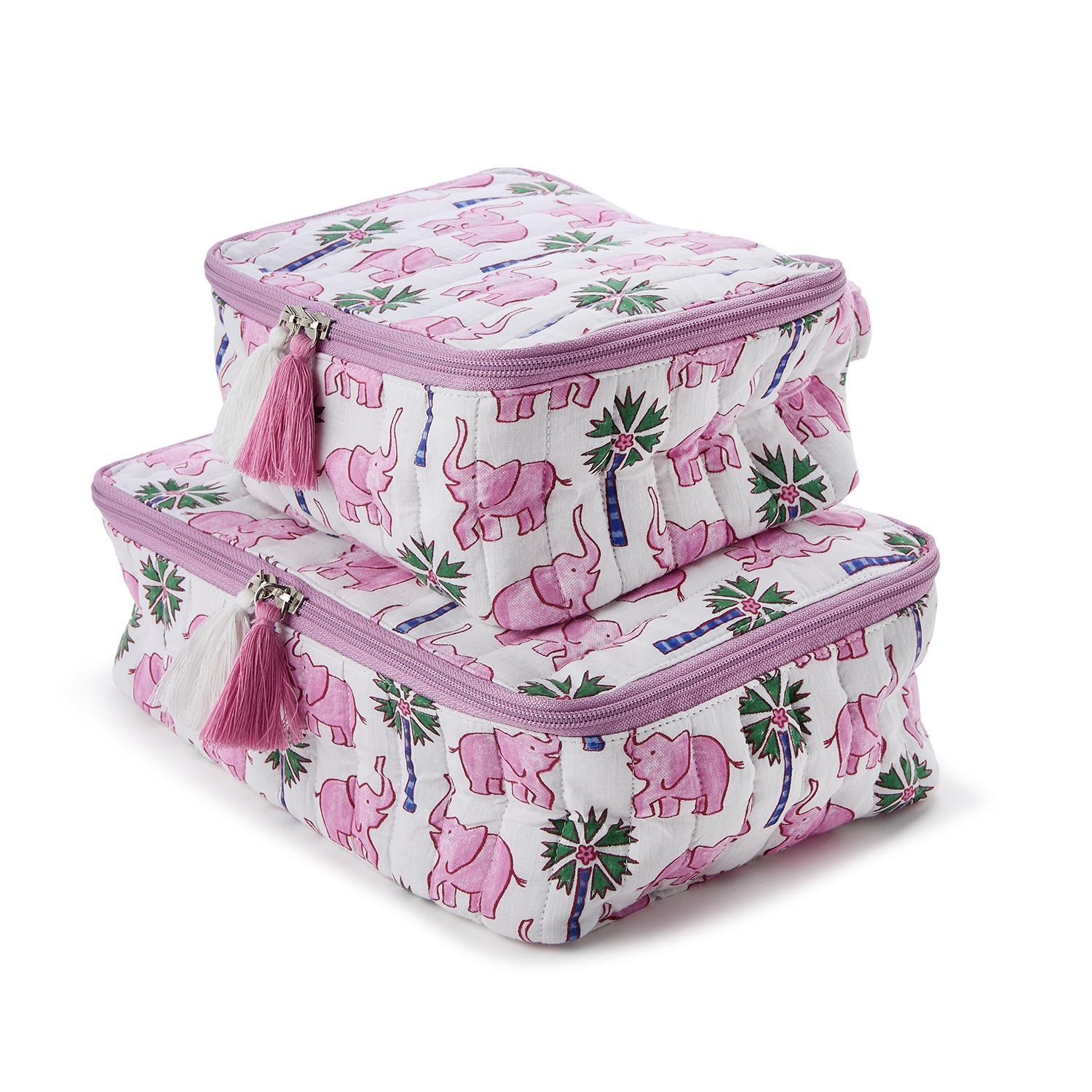 Lucky Elephant Cotton Block Printed Packing Cubes Set of Two