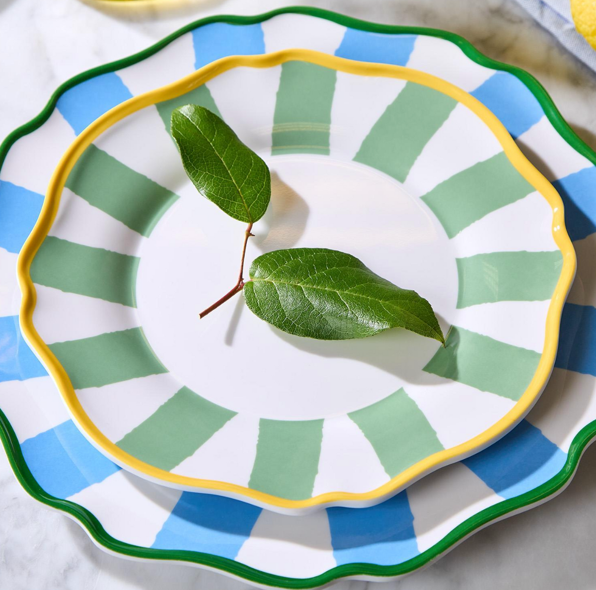 Set of 4 French Blue Striped Dinner Plates