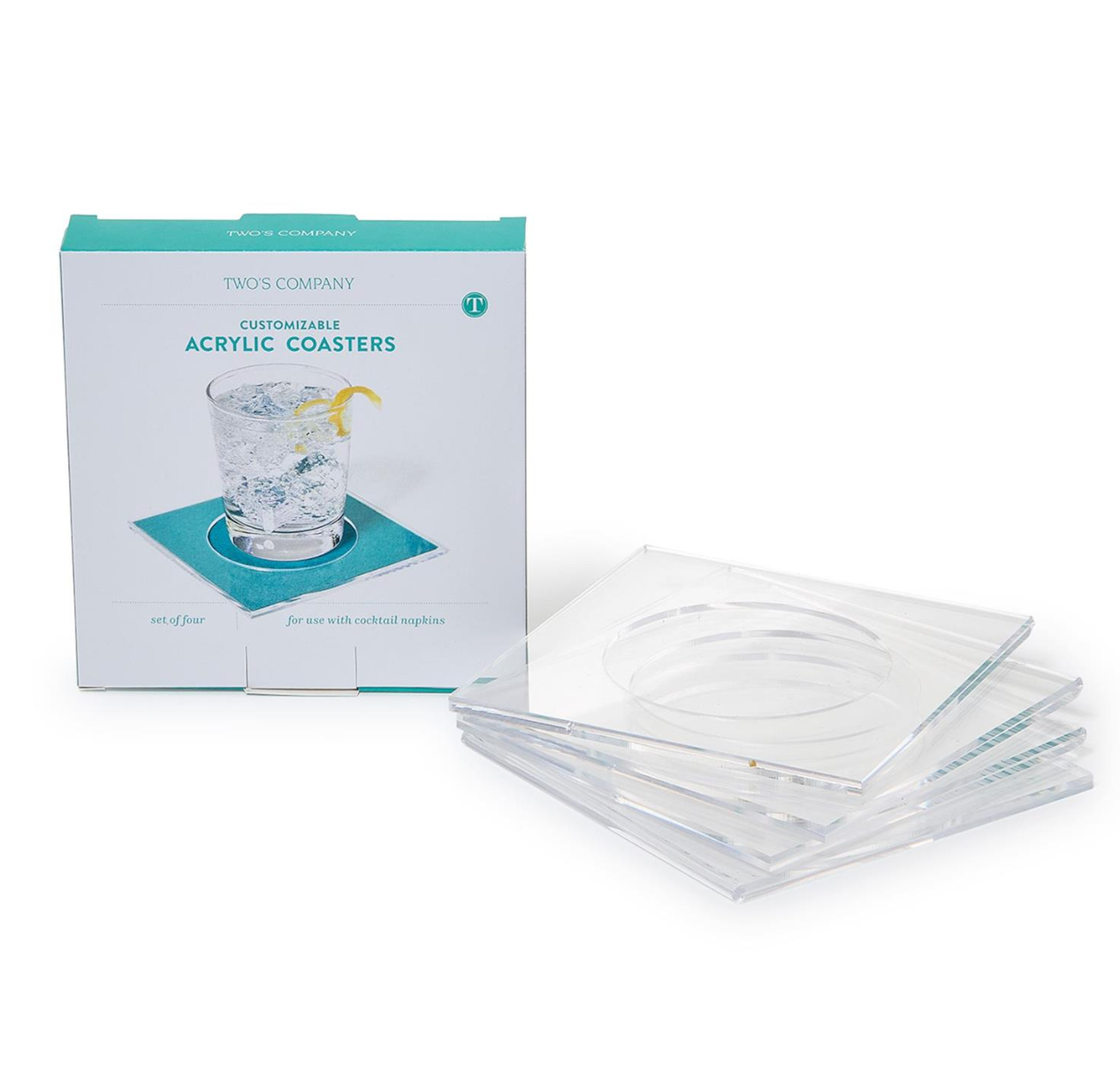 Set of 4 Clear Cocktail Coasters in Gift Box