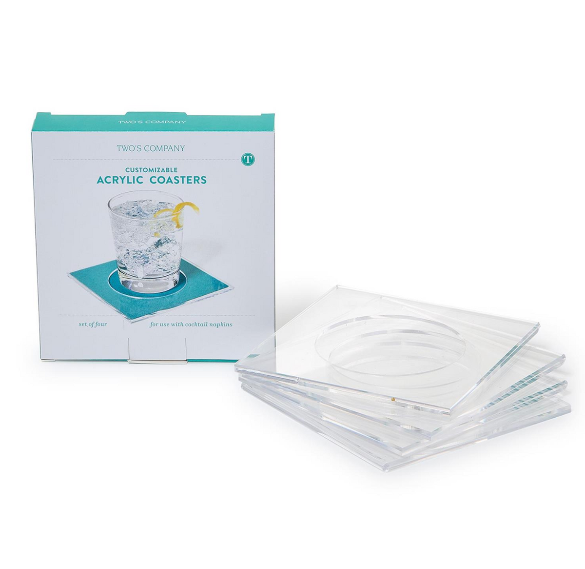 Set of 4 Clear Cocktail Coasters in Gift Box